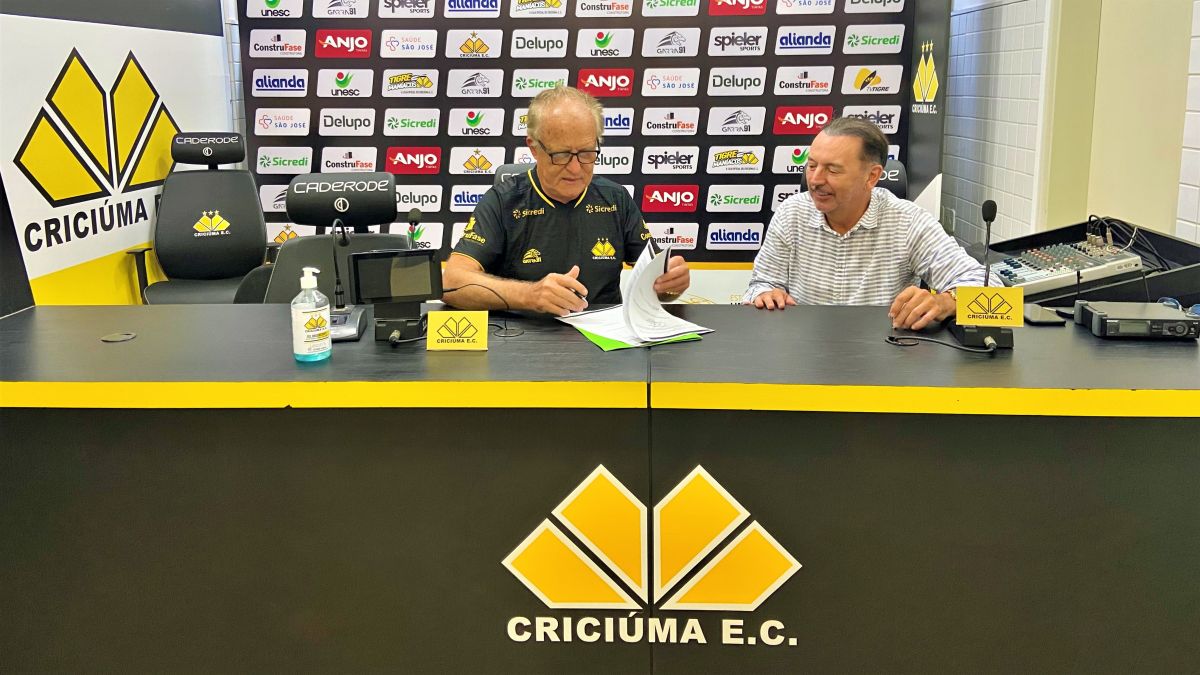 Presidente da Sicredi Sul SC Aloisio Westrup e presidente do Criciuma Anselmo Freitas