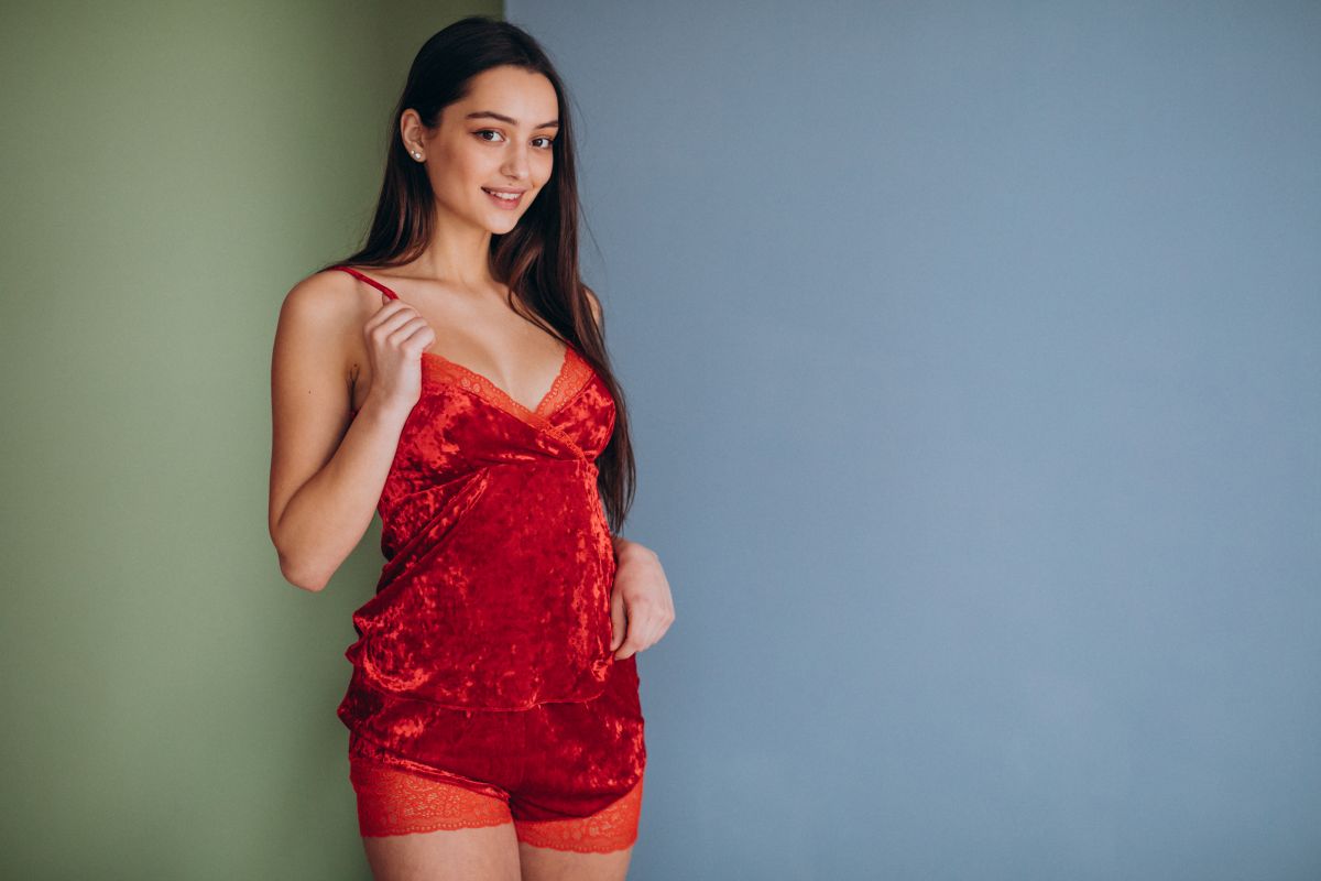 young female model sleeping underwear