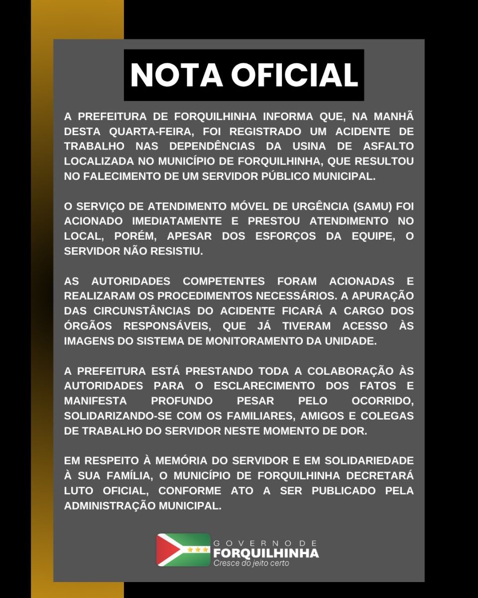 Servidor público morre em acidente de trabalho na usina de asfalto de Forquilhinha 6 2d978a7f 9afc 461d baff 516778e0a1db